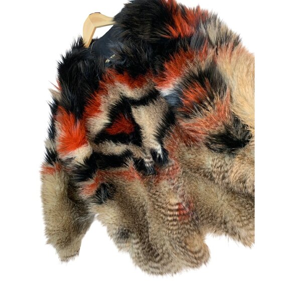 Womens  Free People Tribal Faux Fur Jacket Coat M Scarlet Red Combo EUC RY10395 - Picture 4 of 11